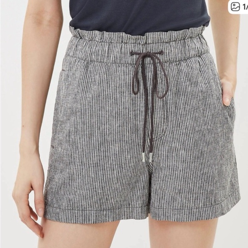 LOFT Black & White Pinstripe High-Waist Drawstring Shorts